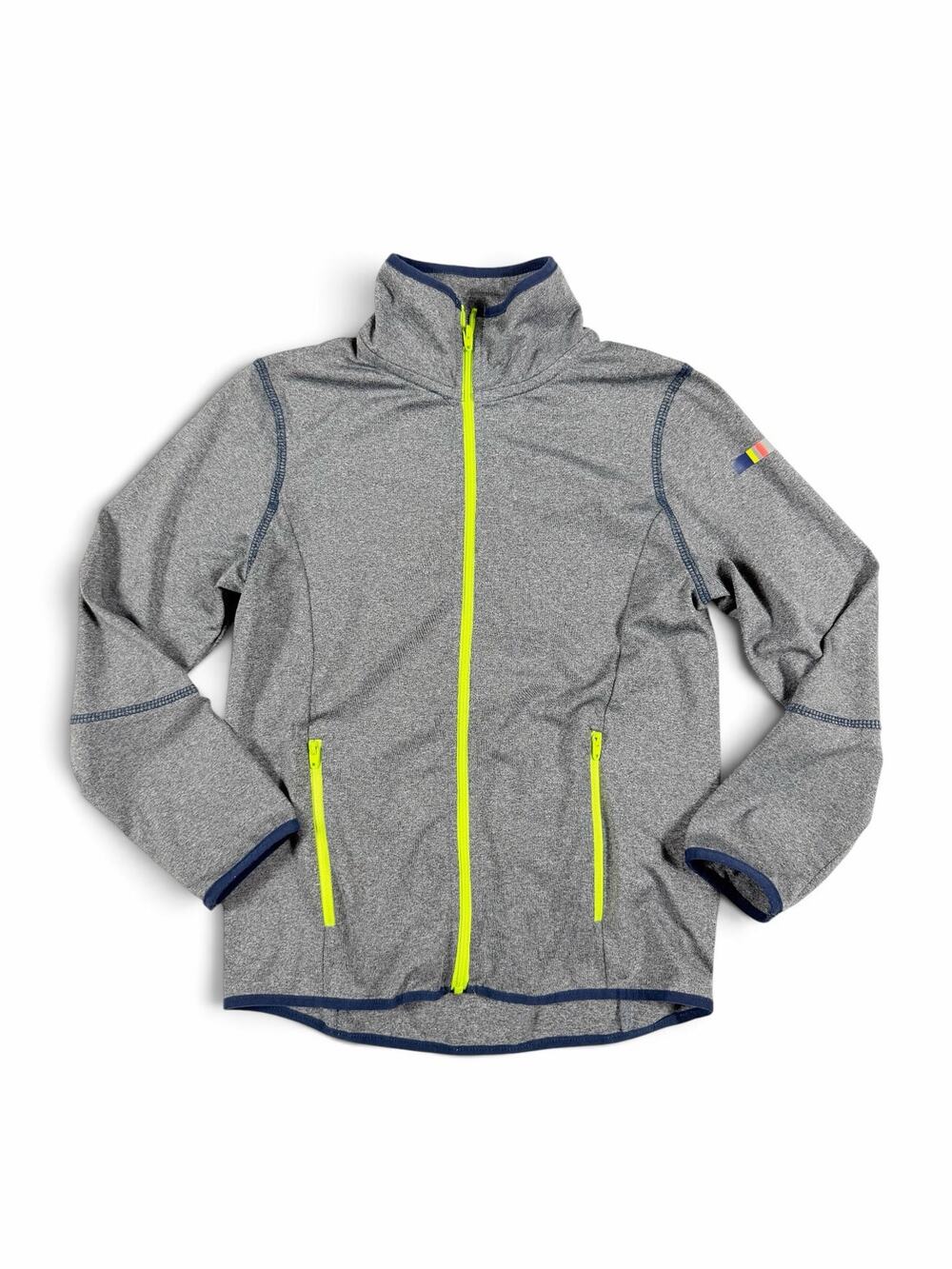 Mini Boden Active Full Zip Fleece Jacket Gray Neon Green Boys Size 5-6 year